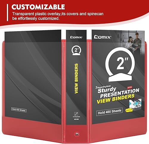 Vista 33 de COMIX Carpeta de 3 anillos de 1 pulgada con cubierta transparente, carpeta de vista de 1 pulgada con capacidad para 200 hojas de papel tamaño carta