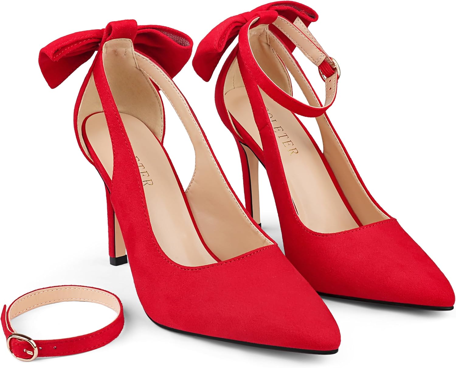 COLETER Womens Bow Knot High Heels Pointed Toe Stiletto Ankle Strap D'Orsay Pumps Bow Evening Dress Shoes - Image 6