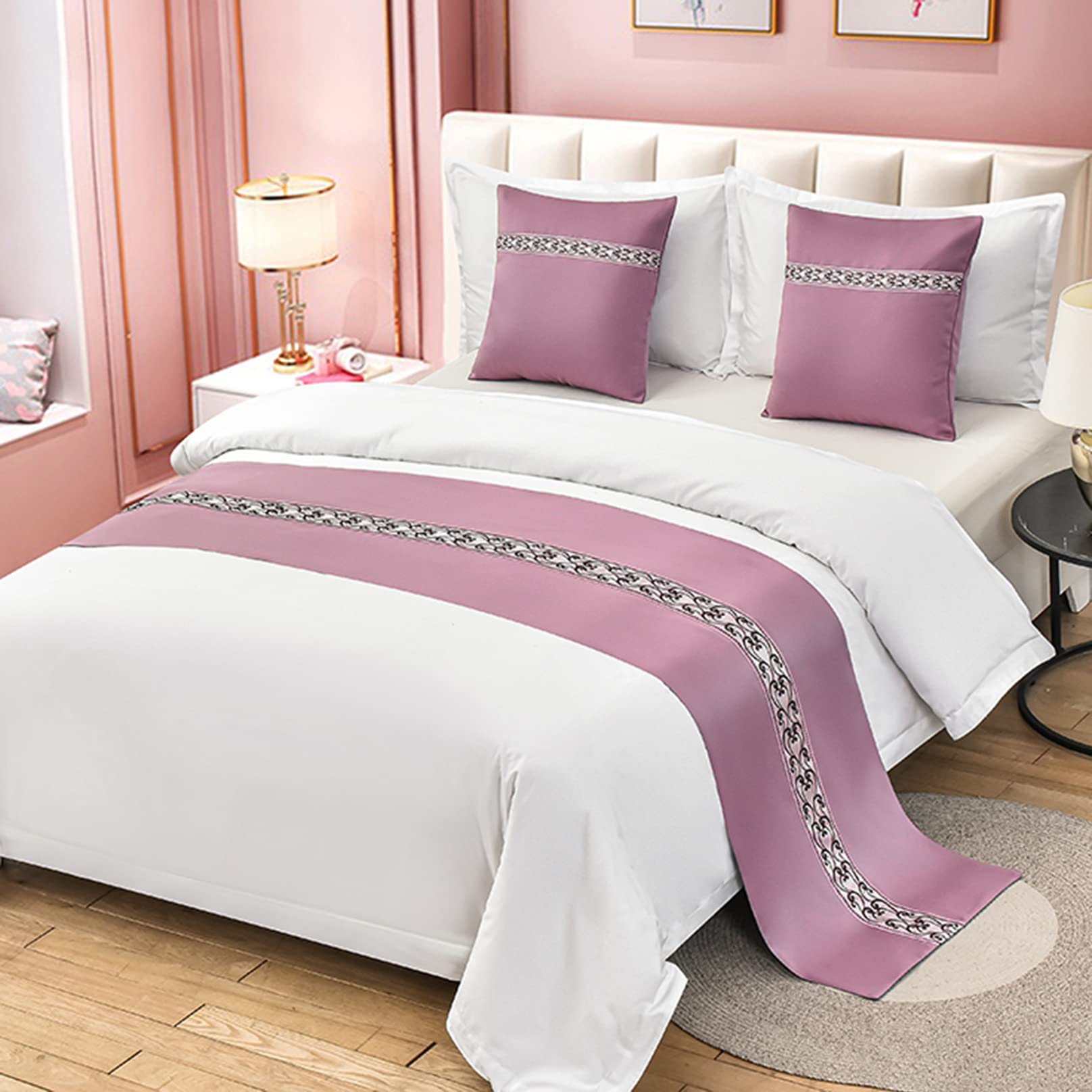 TTiiLoe Pattern Bed Runner for Foot of Bed, Bedroom Bedspread Bed Throw Bedding Protection End Towel Bed Cover Bed Scarf for Hotel Home, Purple, 50x210cm for 1.5m Bed