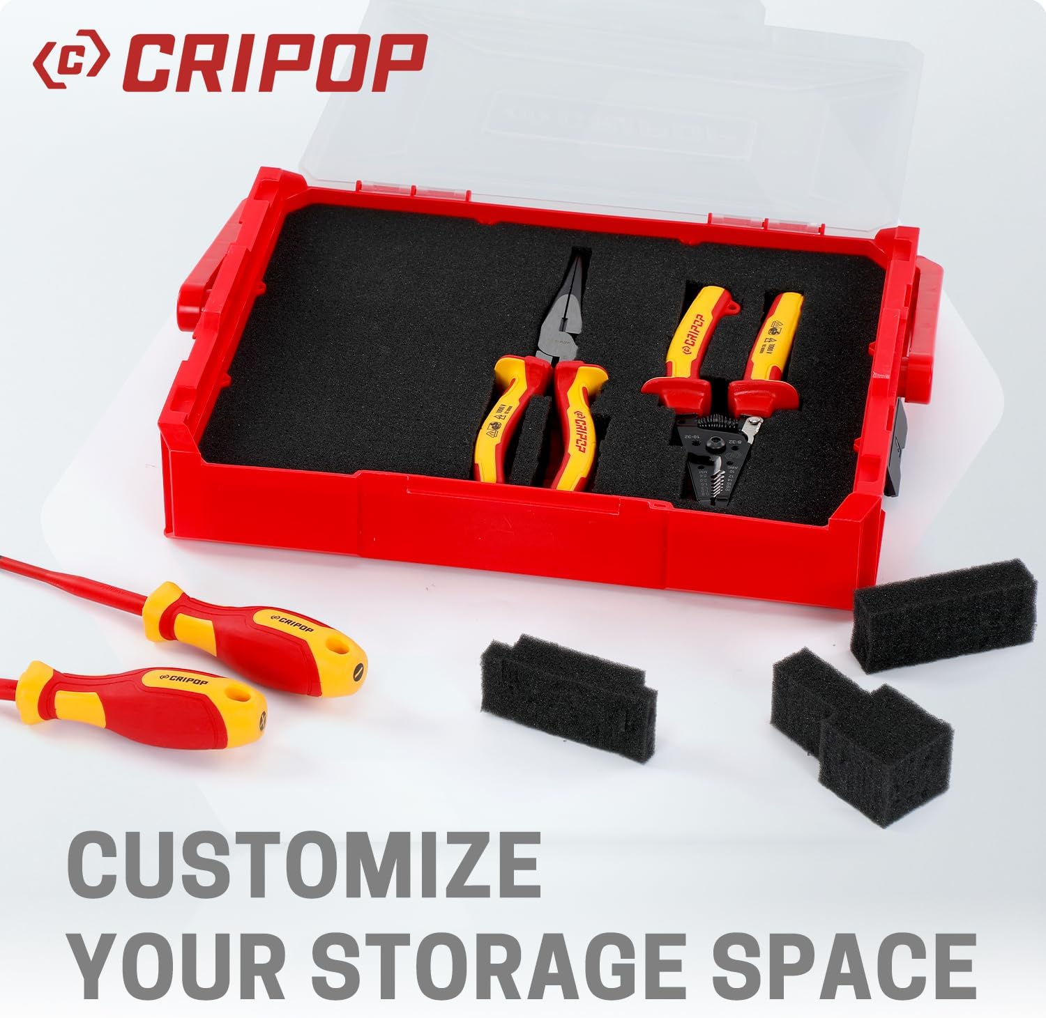 Stackable Tool Box, Portable Tool Storage Case with Pre-Cut Foam and Handle, Electrical Tool Organizer for Workshop, Garage, Household