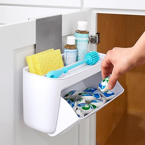 Miniatura 5 de YouCopia DoorStash™ - Soporte para cápsulas de lavavajillas con tapa, contenedor de almacenamiento colgante para detergente, color blanco moteado