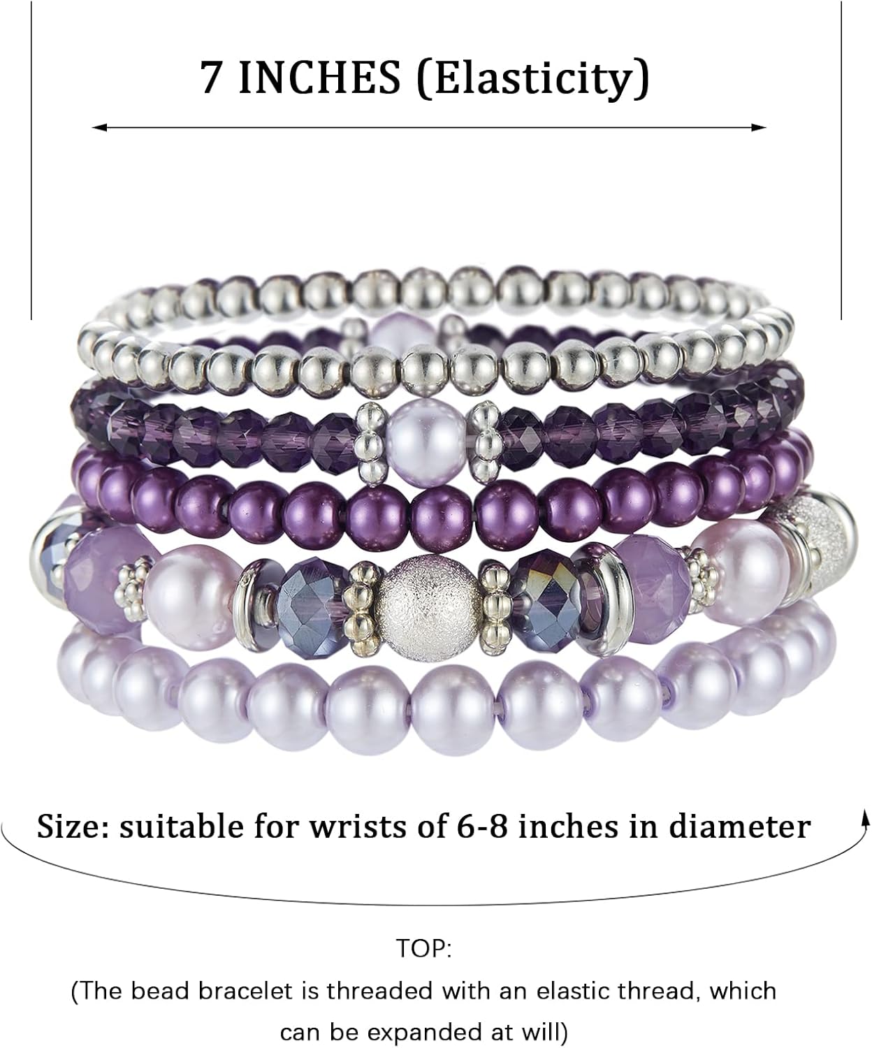 Noessla Beaded Pearl Stretch Bracelet Silver Stackable Crystal Beads Bracelets Trendy Costume Jewelry Mothers Day Gifts for Women - Image 7