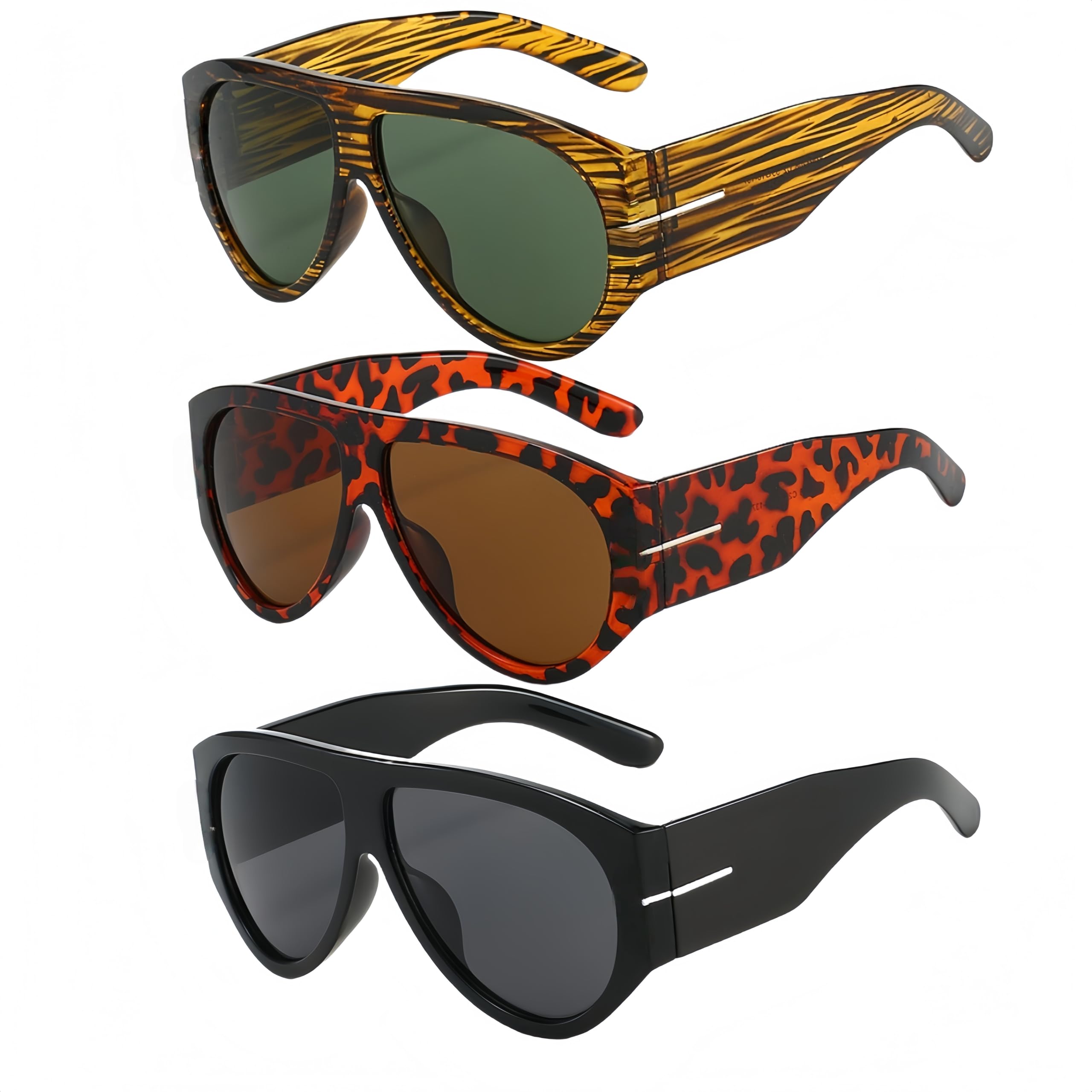 NLEYANB 3-Pack Oversized Aviator Sunglasses, Retro Frame UV400 Protection Unisex (Women & Men) Bulk Party Accessories