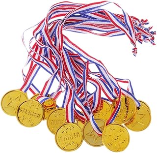 Kofun Award Medals, Plastic Gold Tone Winner Award Medals School Supplies Kids Toy Photo Props Ideal Christmas Birthday Award Medals Gift for Kids 12 Pieces