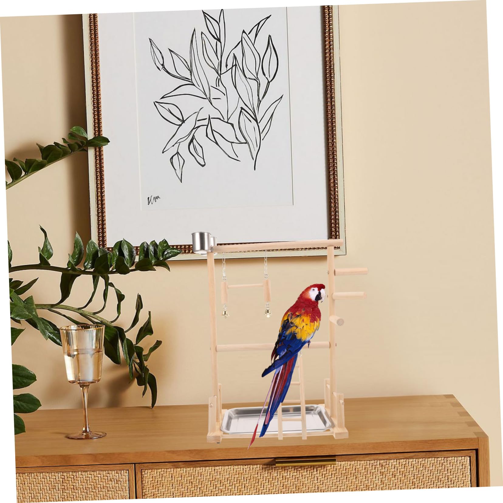 BESPORTBLE 1juego Soporte para Aves Área De Interactiva Escalera y Comederos Juguete para Periquitos y Cacatúas Accesorios Naturales para Jaulas De Aves
