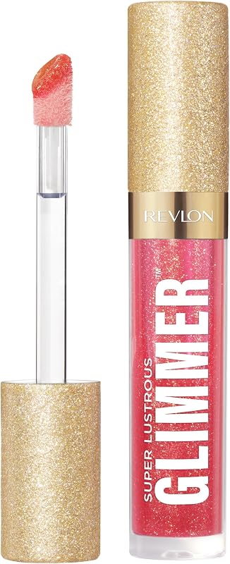 REVLON Super Lustrous Glimmer Gloss, 007 Haute Honey, 0.13 fl oz | Brillo de labios hidratante no pegajoso con purpurina de origen vegetal. Acabado reluciente y de alto brillo. Aumenta la hidratación al instante.