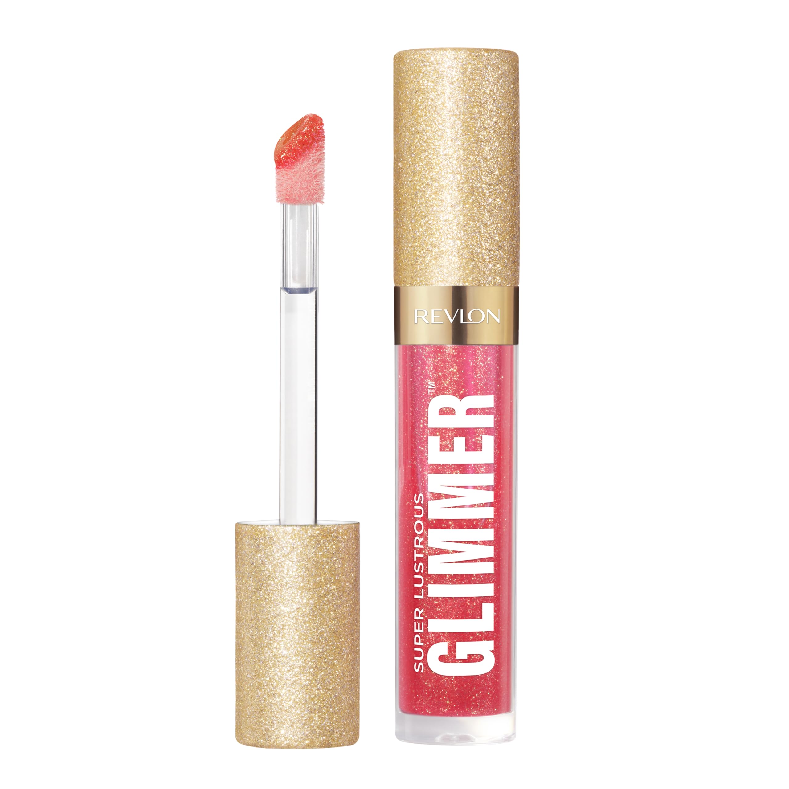 Revlon Super Lustrous Glimmer Gloss – Hydrating & Plumping Lip Gloss with Plant-Based Glitter, 3D Shimmer, 39% Hydration Boost & Oversized Applicator, Haute Honey