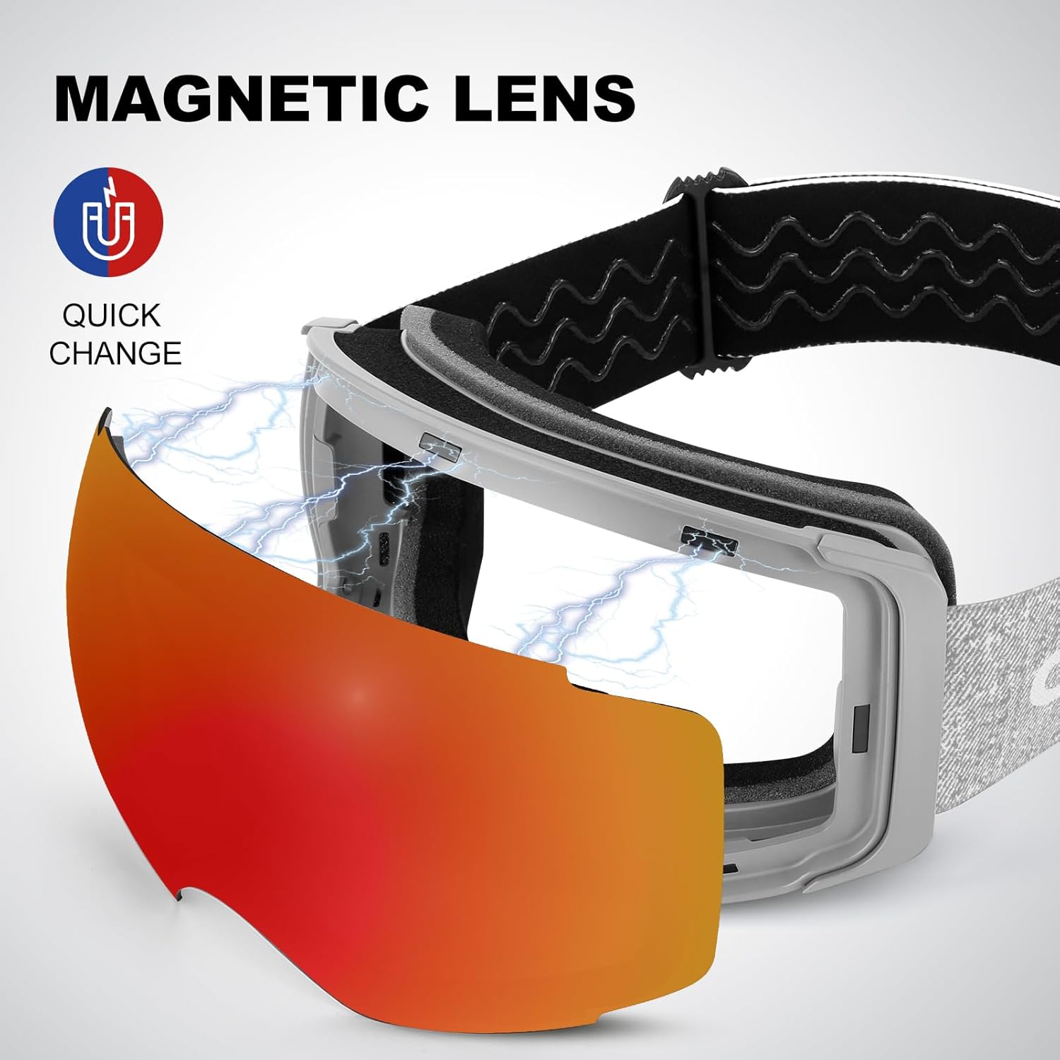 Odoland Magnetic Interchangeable Ski Goggles with 2 Lens, Large Spherical Frameless Snow Snowboard Goggles for Men Women - Image 3