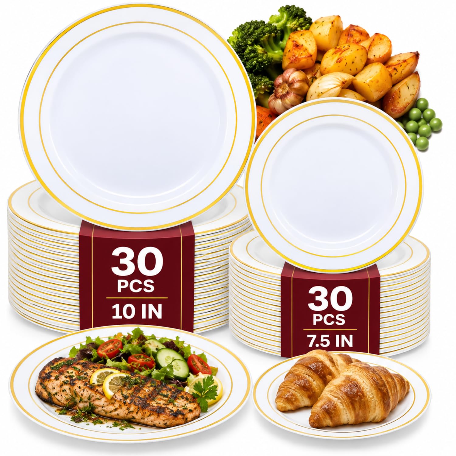 White Disposable Plates - 60 Pack for Parties -11