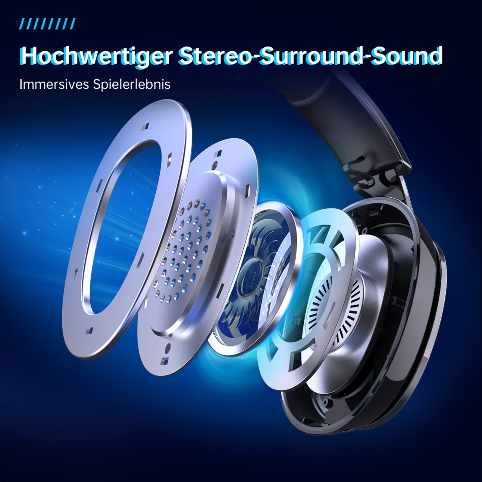 Cuffie Gaming Wireless, 2,4 GHz Cuffie Gaming per PC, PS4, PS5, Mac, Switch, Wireless Cuffie Bluetooth 5.2, Cuffie con Microfono Staccabile, Audio Stereo, Jack Audio 3.5 mm per Cuffie Gaming Cablate