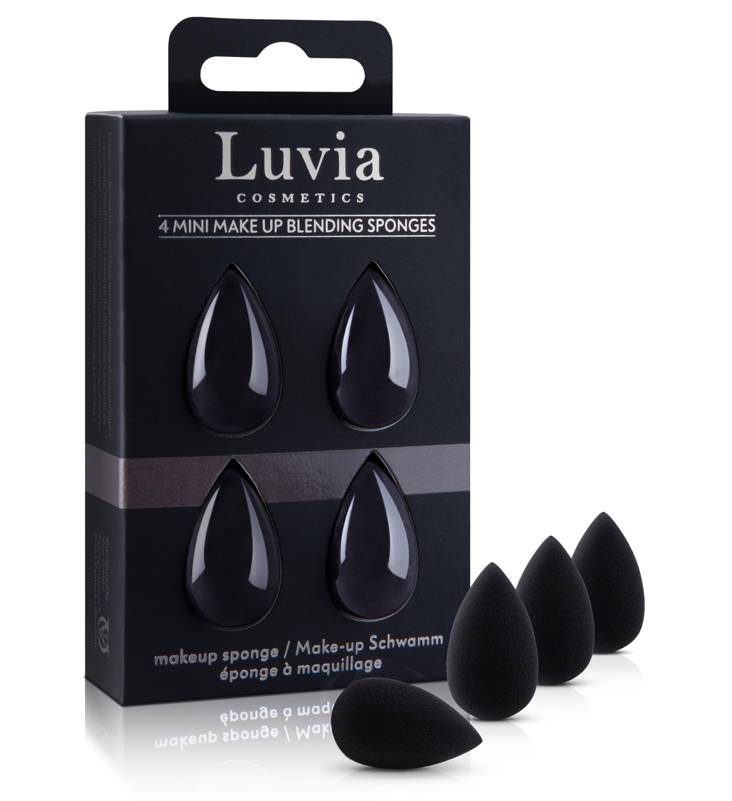 Luvia Beauty Blender mini gąbka – 4 gąbeczki do makijażu w kolorze czarnym – super miękka gąbka do mieszania w zestawie do precyzyjnego i dużej powierzchni