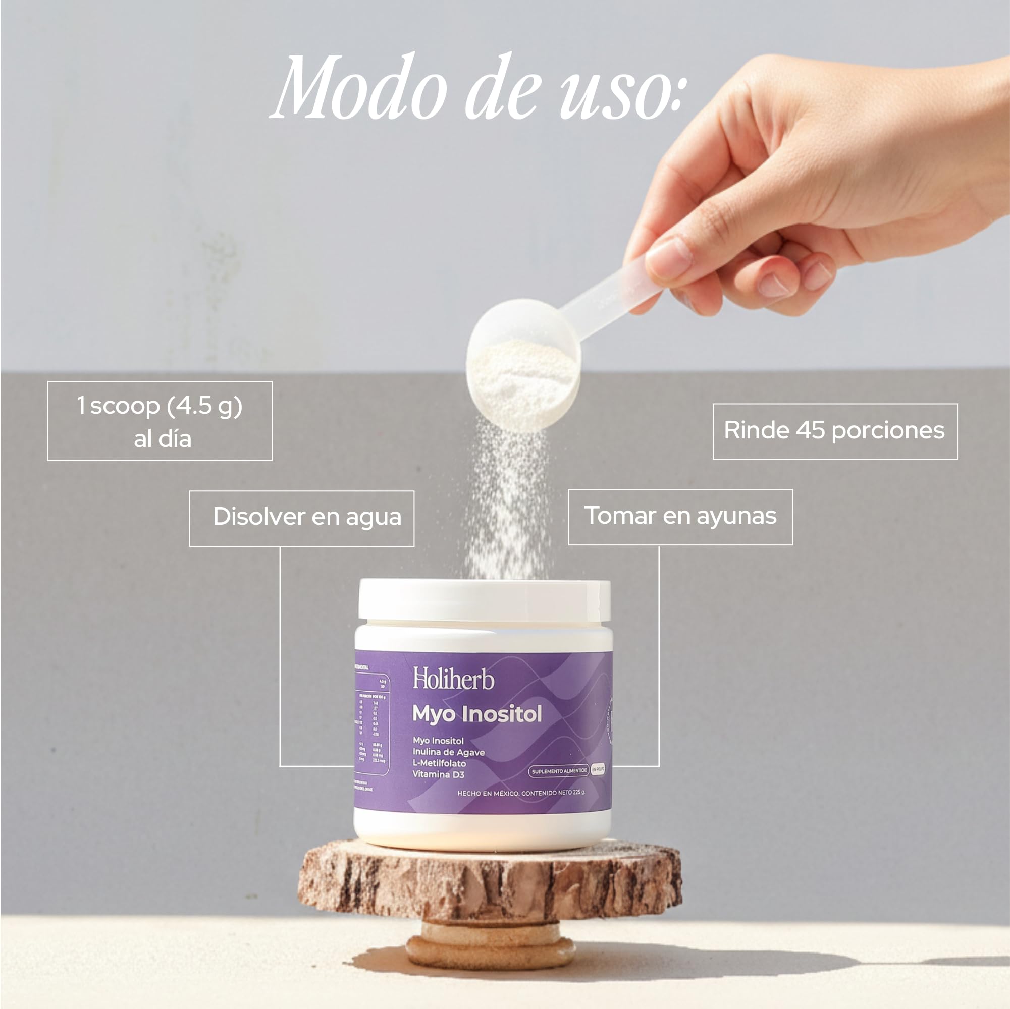 Holiherb Myo Inositol (4g) + Metil Folato Suplemento en Polvo | 45 porciones
