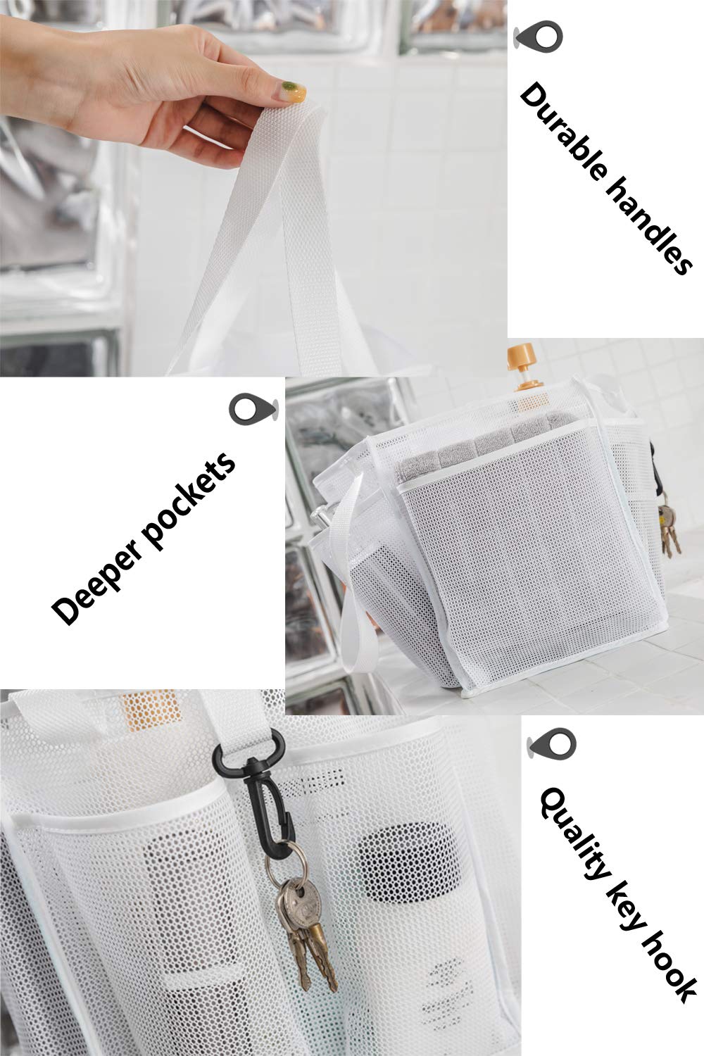 ALYER Mesh Shower Caddy Basket,Large Shower Bag Tote,Hanging Bath Toiletry Organizer with 1 Big Separated Inner Compartment and 6 Deep Outer Pockets (Black) 1