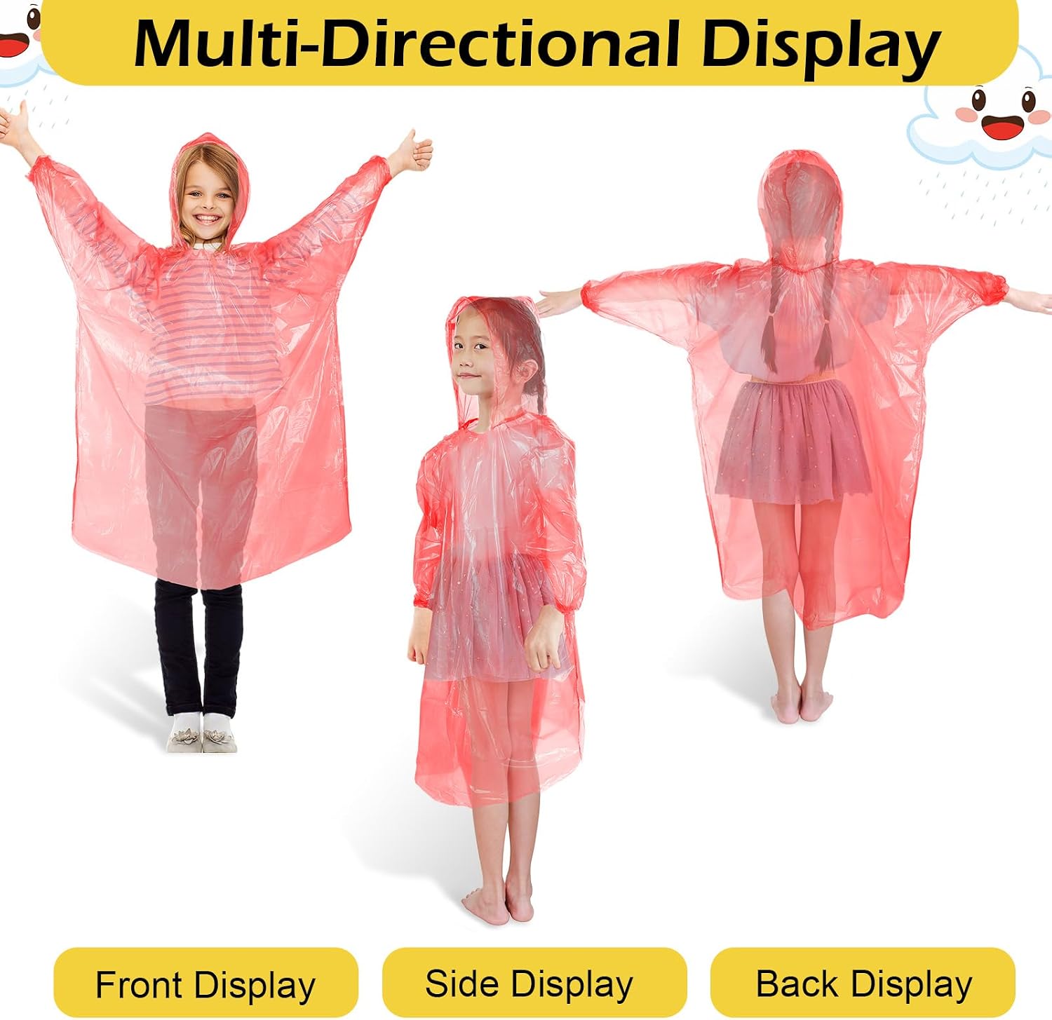 Berlune 30 Pcs Kid Rain Ponchos Bulk Disposable Ponchos for Kid Emergency Raincoat with Hood and Elastic Sleeves