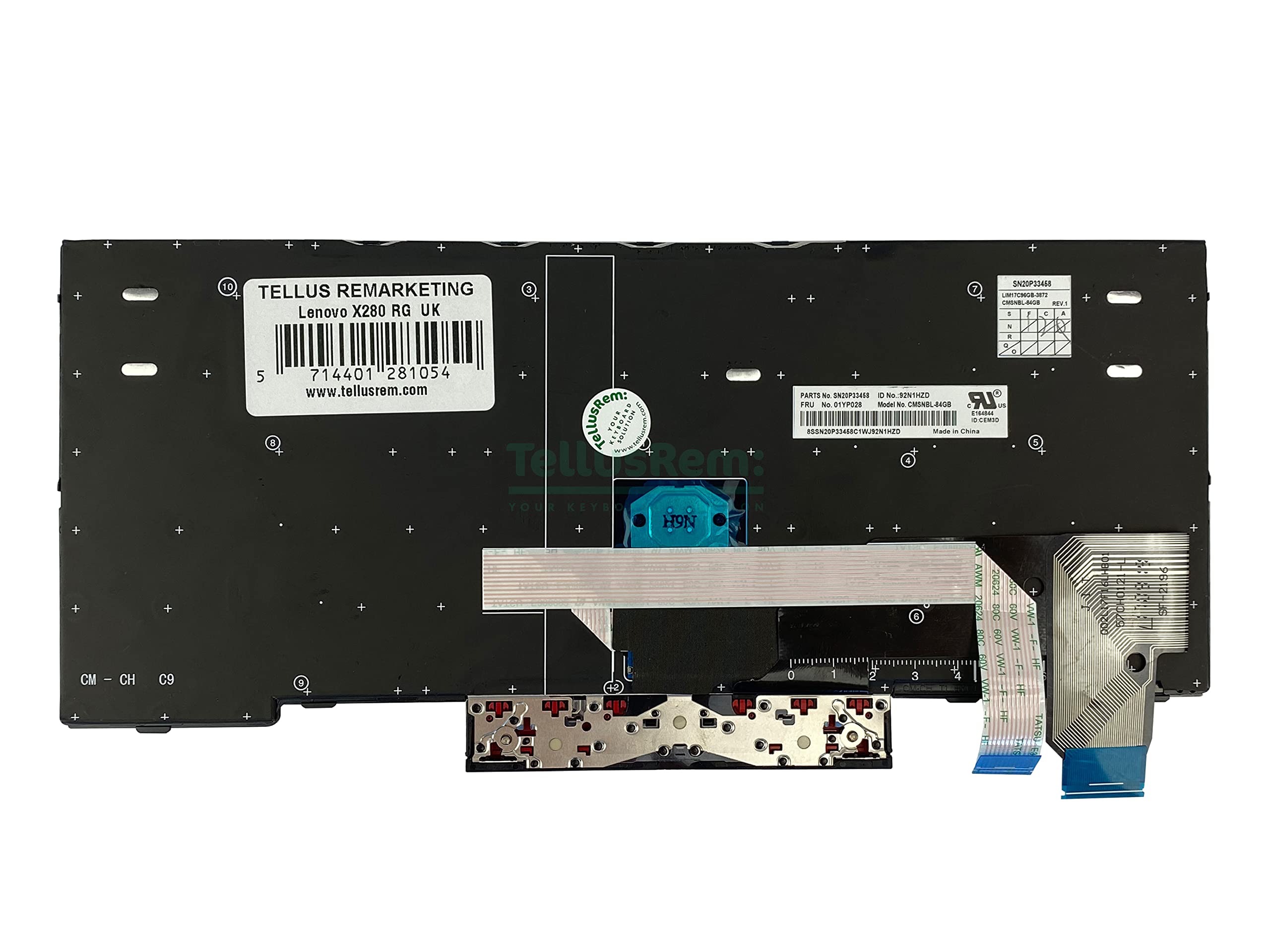 TellusRem replacement UK non-backlit keyboard for Lenovo Thinkpad X280 X390 X395