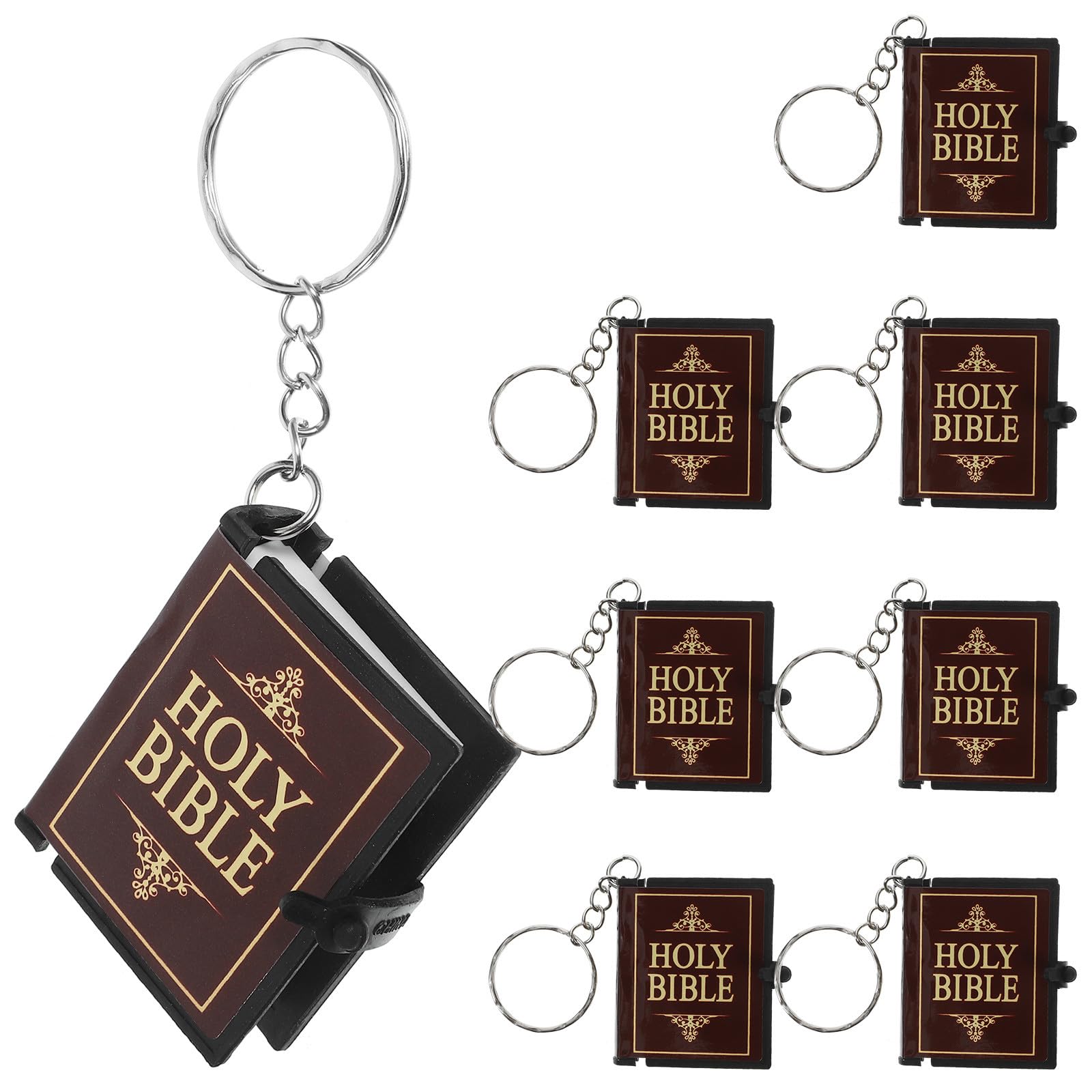 Homoyoyo 8 Pcs Mini Bible Keychain Set 1.6 Inch Small Holy Bible Key Ring Christian Religious for Baptism Church Prayer Party Favors Bulk Keychain