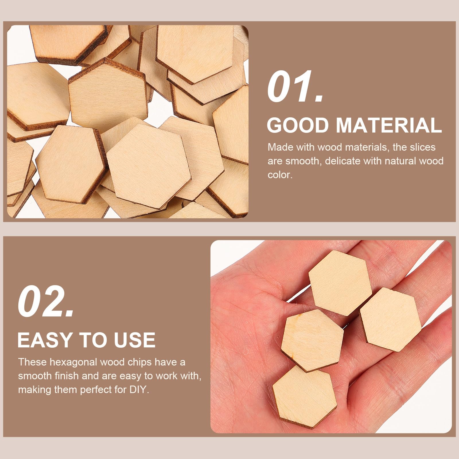 Madera Adornos Beige 100, Hexagonales, de 20mm