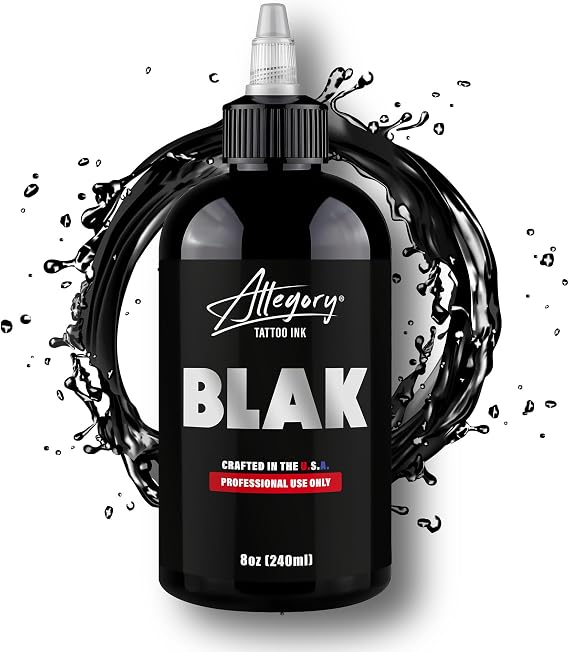 Allegory Tattoo Ink Blak, Premium Black Tattoo Ink, Perfect for Lining and Shading, Smooth, Consistent Pigment, Vegan Friendly Tattoo Color, Organic Ink, Crafted in The USA, 8 oz