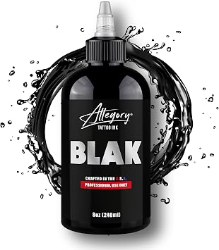 Allegory Tattoo Ink Blak, Premium Black Tattoo Ink, Perfect for Lining and Shading, Smooth, Consistent Pigment, Vegan Friendly Tattoo Color, Organic Ink, Crafted in The USA, 8 oz