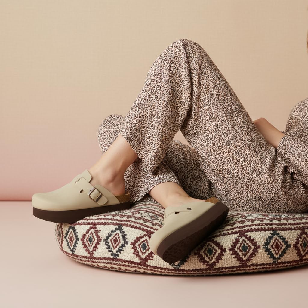 CUSHIONAIRE Loom Platform Clogs for Women, Stylish Vegan Suede Closed Toe Womens Clogs with Adjustable Buckle and Memory Foam Cork Footbed - Image 5