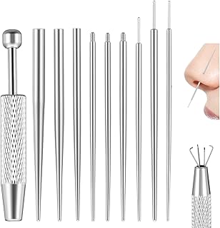 10Pcs Piercing Taper Ball Grabber Tool for Changing Jewelry, Stainless Steel Flat Back Earrings Applicator with Threadless/Internal thread/External Thread Insertion Pins for Ear Nose Lip Navel