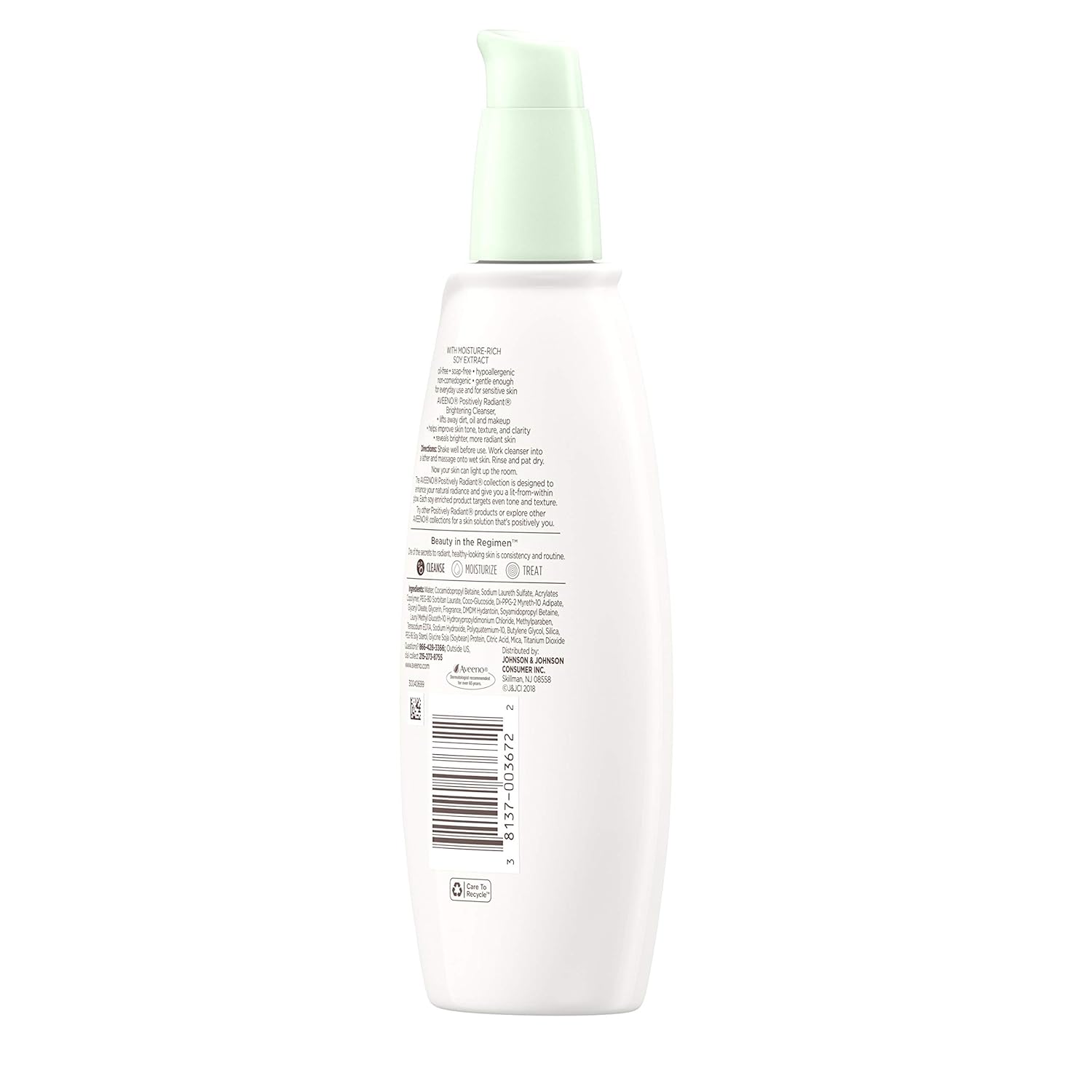Aveeno Positively Radiant Brightening Facial Cleanser for Sensitive Skin, Non-Comedogenic, Oil-Free, Soap-Free & Hypoallergenic, 6.7 fl. oz (Pack of 2)