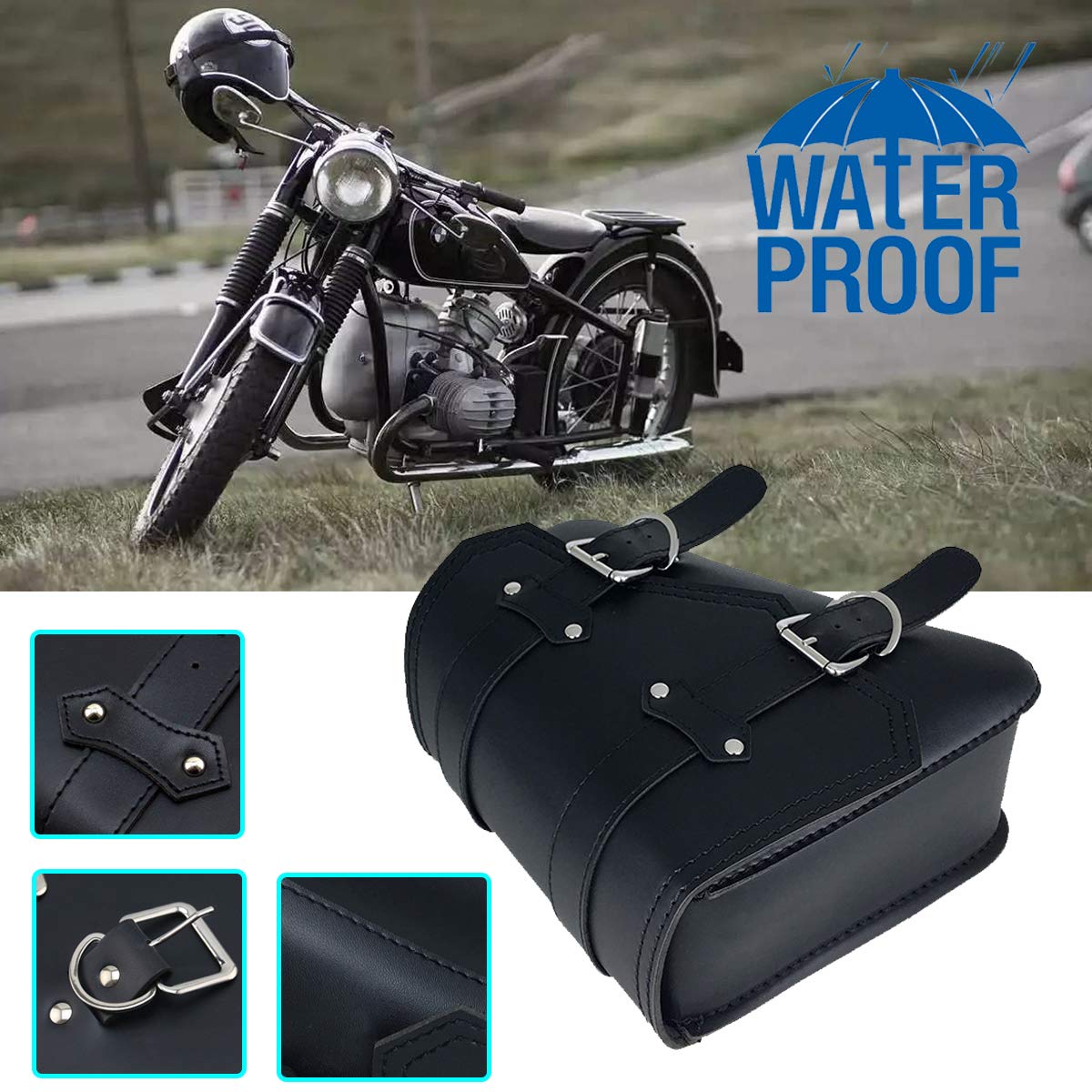 Riloer Bagage latéral pour moto - Rétro modifié - Sac latéral rétro à suspendre - Avec sac pour bouteille d'eau (gauche)