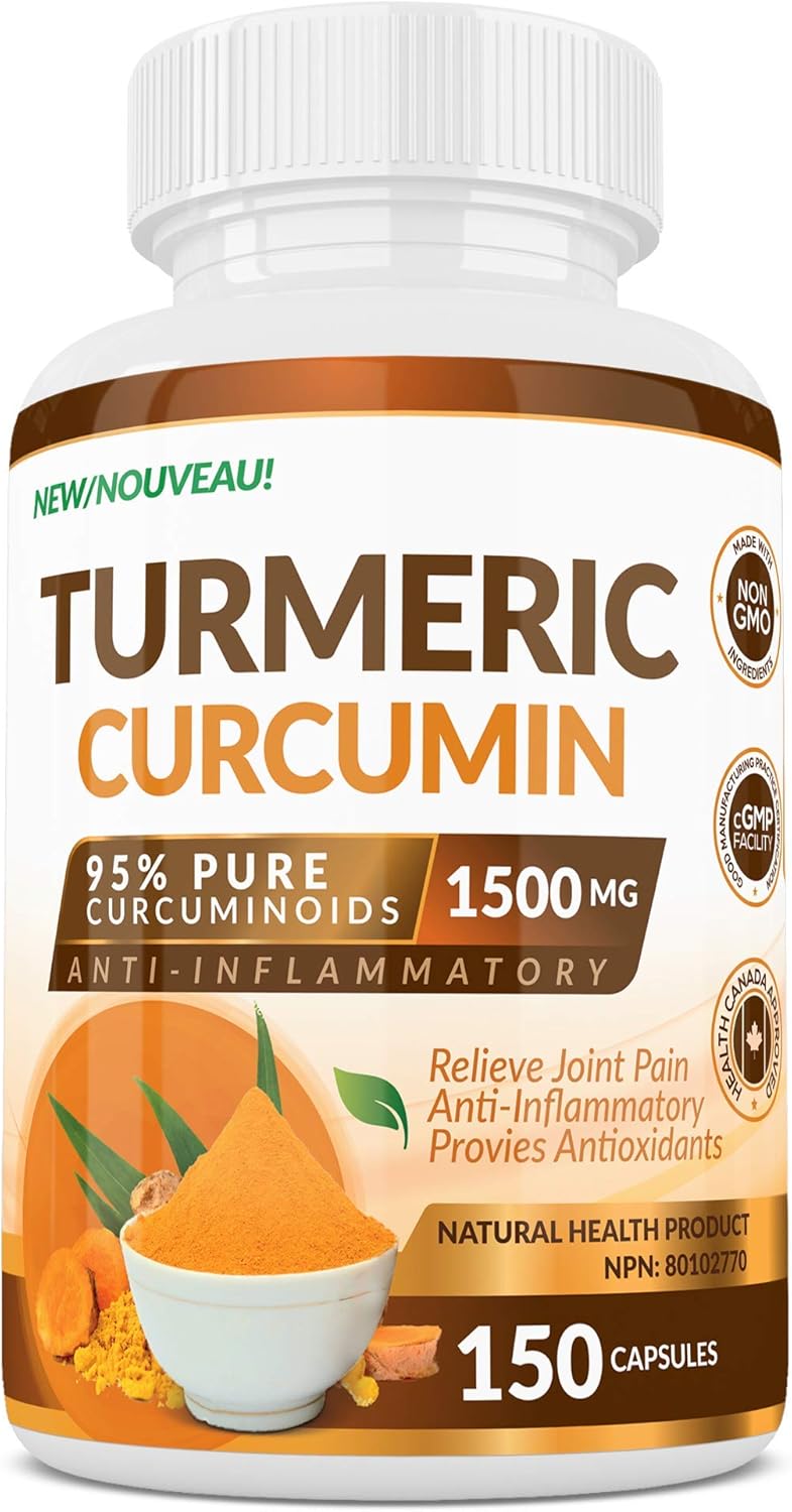 Turmeric Curcumin 95% Pure Curcuminoids (150 count) - 1500 mg. Relieve Joints, Anti-Inflammatory & Provides Antioxidants
