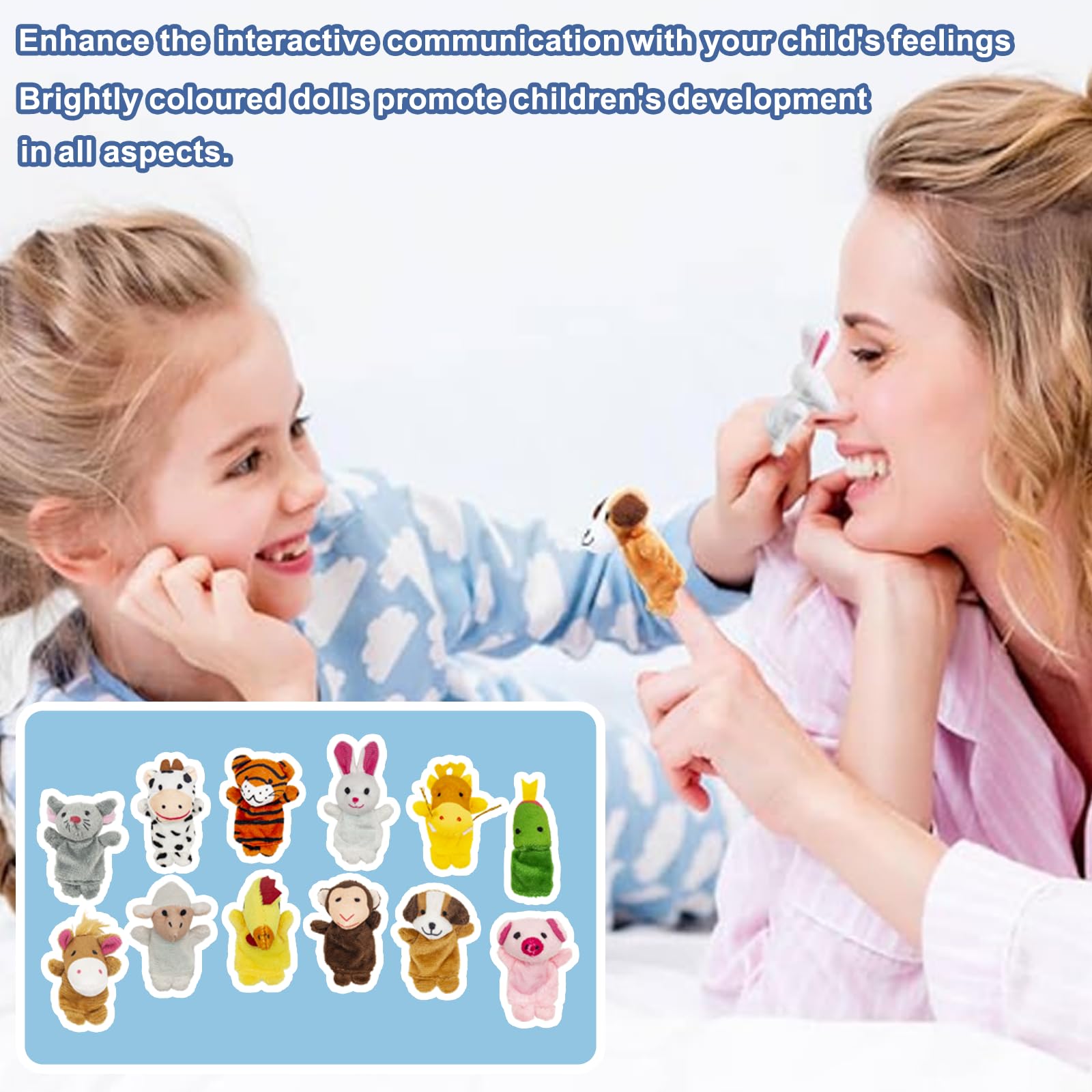 12 Marionnettes à Doigts En Peluche – Animaux Colorés – Jeu D’histoires Et De Rôle – Cadeau Noël, Pâques, Fêtes