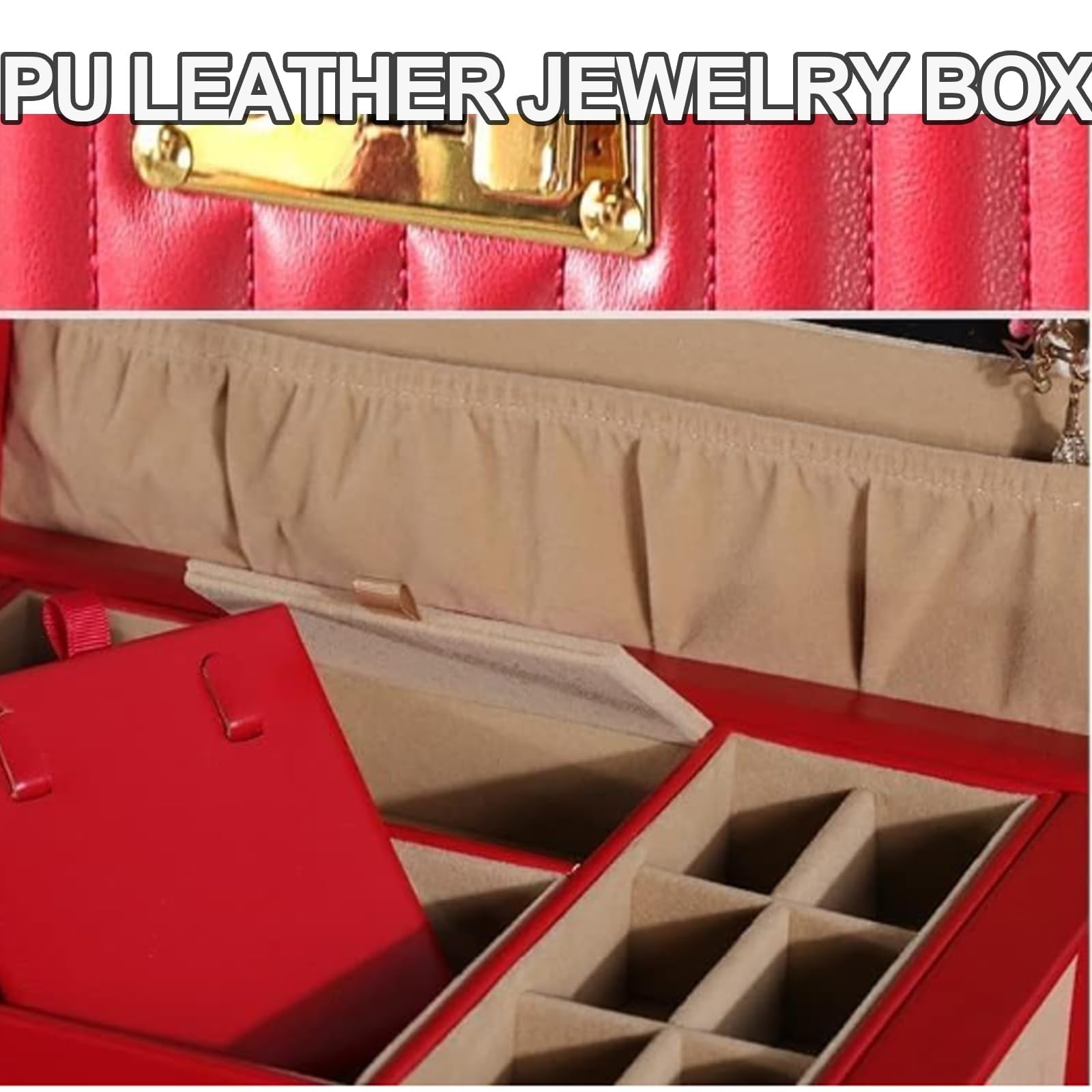 Joyero de piel sintética con cerradura de contraseña, bandeja organizadora multicapa de gran capacidad, estuche de almacenamiento para collar, anillo, pendientes, reloj, regalo para mujer