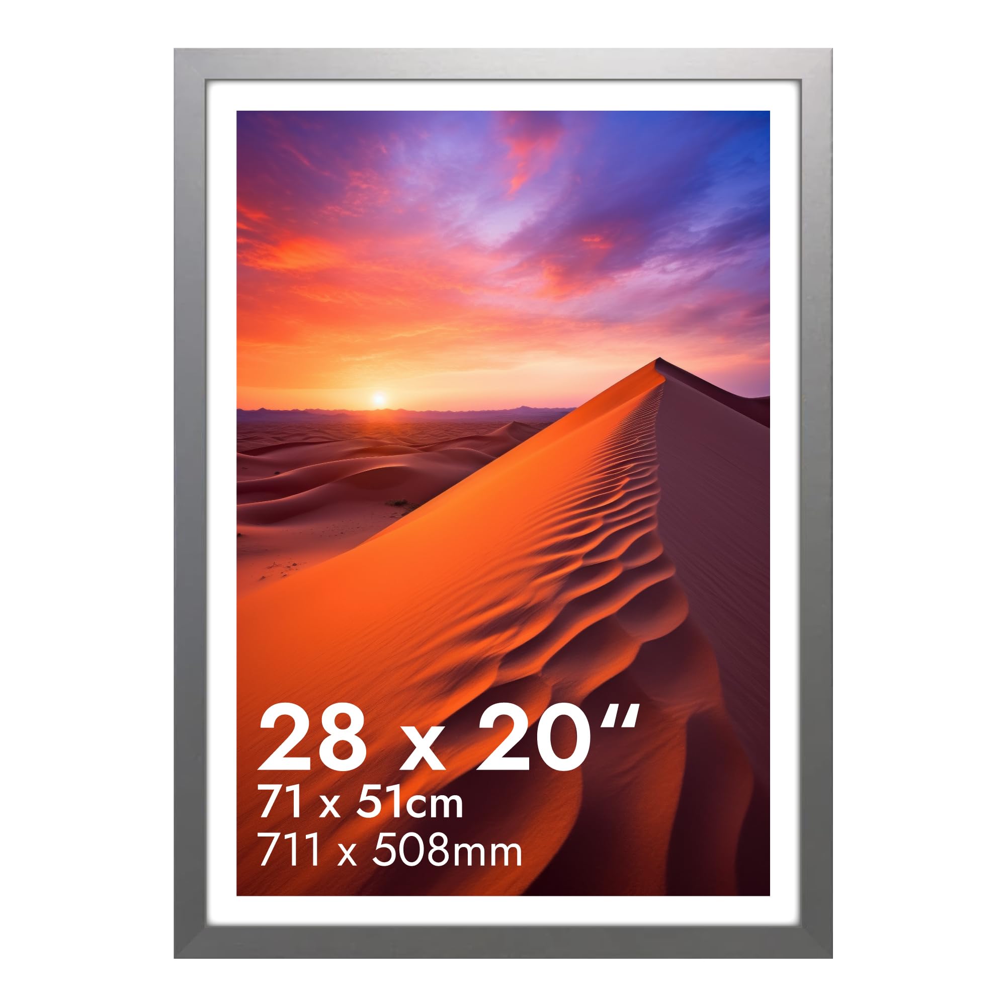 HNK Silver Photo Frames 28x20 Inches Engineered Wood and Plexiglass, Photo Frame 71x51cm Dual Orientation Landscape or Portrait, Picture Frame 20x28 Wall Hanging Display Photos for Home, Office