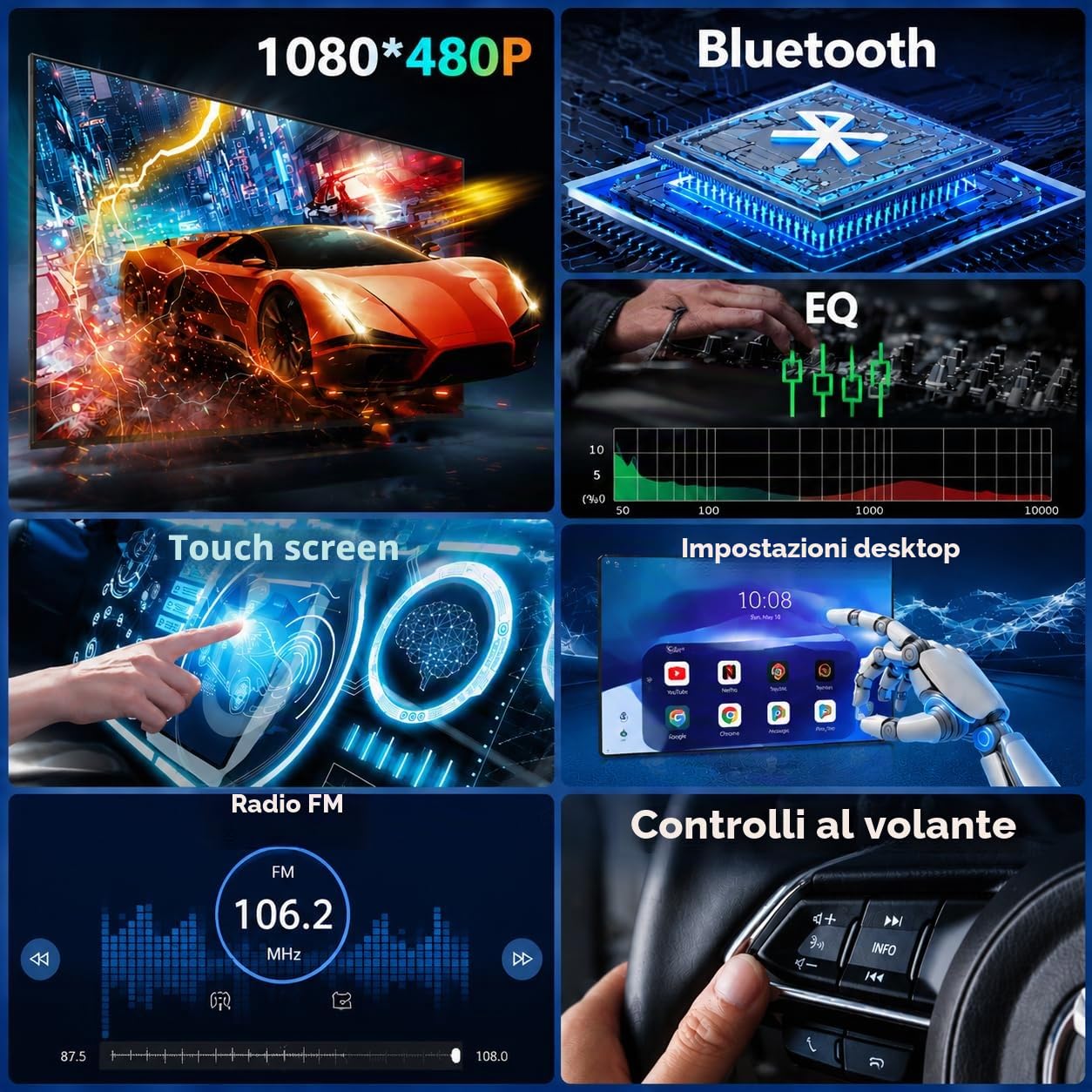 Autoradio Fiat Panda 2013-2020 con Android Auto y CarPlay Inalámbrico, 7" Pantall Radio Coche Bluetooth Estéreo IOS Android con FM GPS Navegación USB Cámara Trasera Mic Reproductor Multimedia