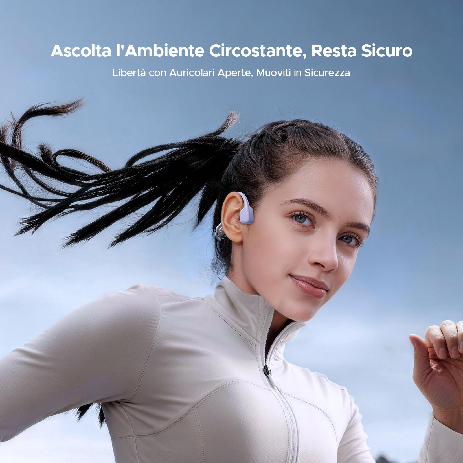 Bone Beat Run Digital Cuffie Conduzione Ossea Wireless Auricolari Conduzione Aperte Oreille Auricolari Sportive Bluetooth Impermeabili con Batteria 9 Ore BT6 Corsa Palestra Outdoor - Viola