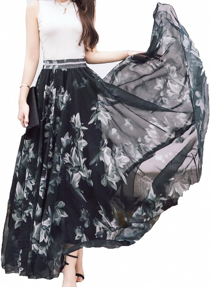 Afibi Women Full/Ankle Length Blending Maxi Chiffon Long Skirt Beach Skirt