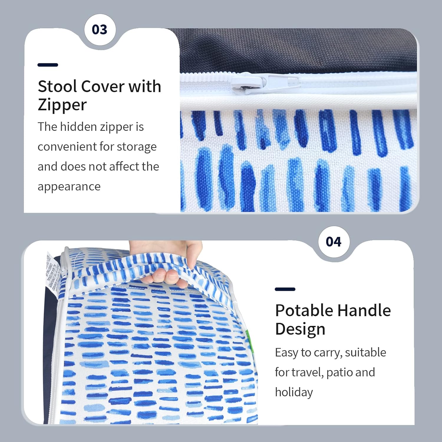 DYTXIII Inflatable Ottoman Stool D21 xH9 for Outdoor/Indoor Use, Water Repellent Patio Foot Rest Stool with Portable Handle,Round Pouf Ottoman Suitable for Garden,Deck and Camping - Pebble Blue