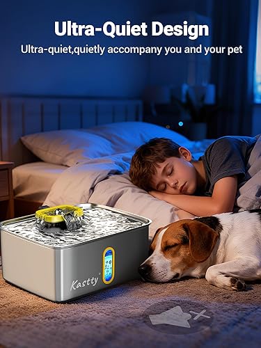 Miniatura 4 de Kastty Fuente de agua para perros de acero inoxidable de 15L3.96 galones, dispensador de agua para perros de gran capacidad, luz LED silenciosa,