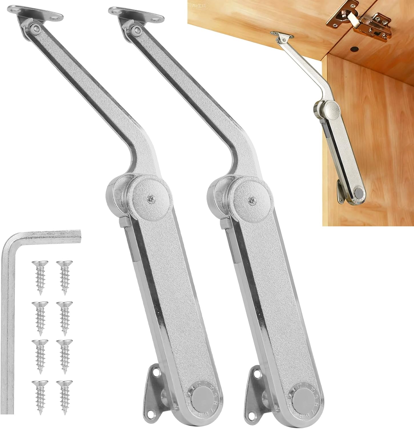 HBL' 2 Pack | Lid Support Hinges Lid Stay Hinge for Extra-Long Upper Cabinet & RV Cabinets, 30° - 90° Lid Stay and Under 30° Soft Close, Tension Adjustable, Heavy Duty, Max Load 88LBS