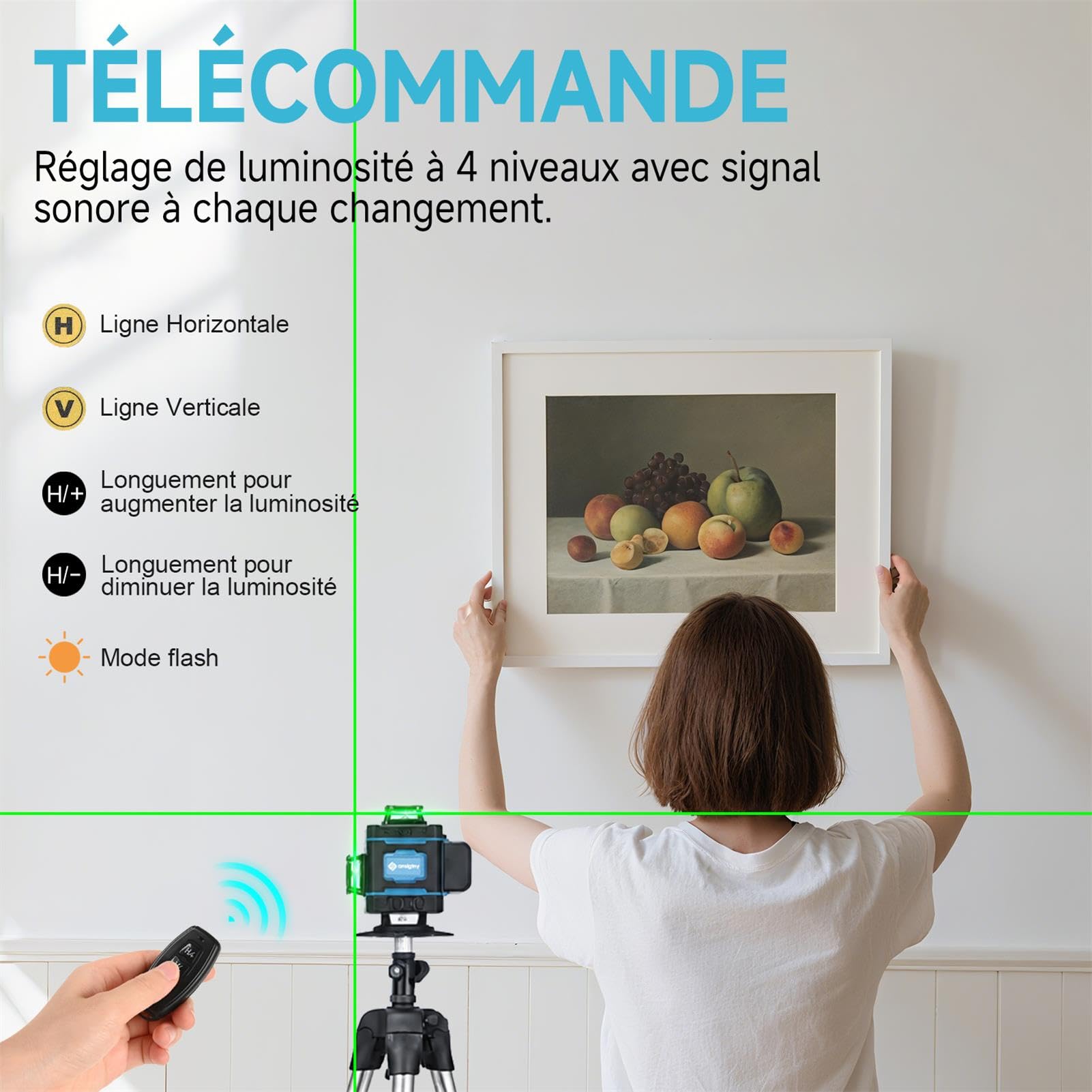 Niveau Laser avec Trepied, 4 x 360 ° Autonivelant Niveaux Laser Chantier 4D 16 Lignes Vert Laser Rotatif Professionnel Laser Level en Croix avec 1.5 M Trépied, Rechargeable Batterie 6000mAh