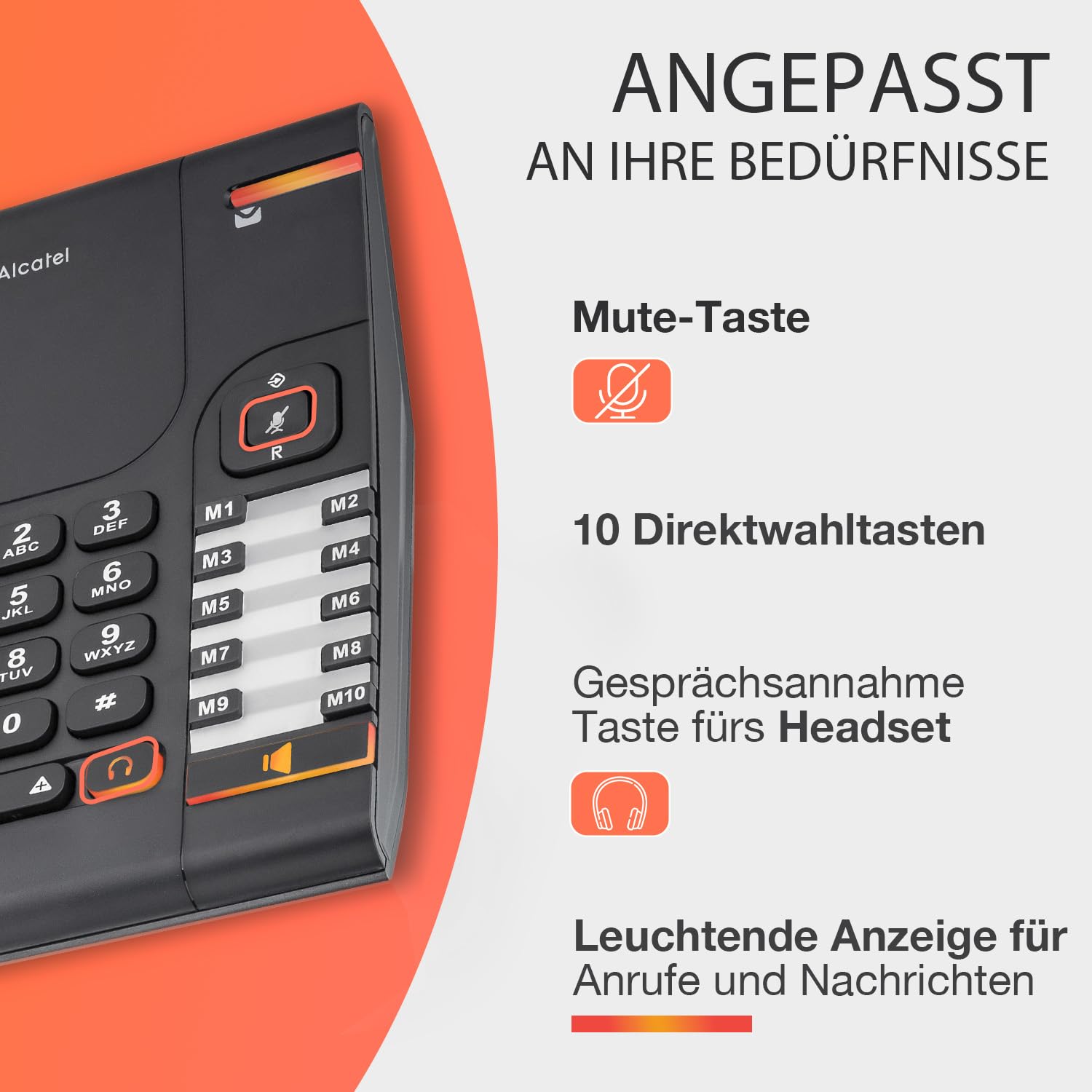 ALCATEL Temporis 380 PRO - Festnetztelefon für den professionellen Einsatz - Freisprechfunktion - Anrufanzeige - Lautstärke regelbar - Wahlwiederholung-/Stummtaste -10 direkte Speichertasten - Schwarz