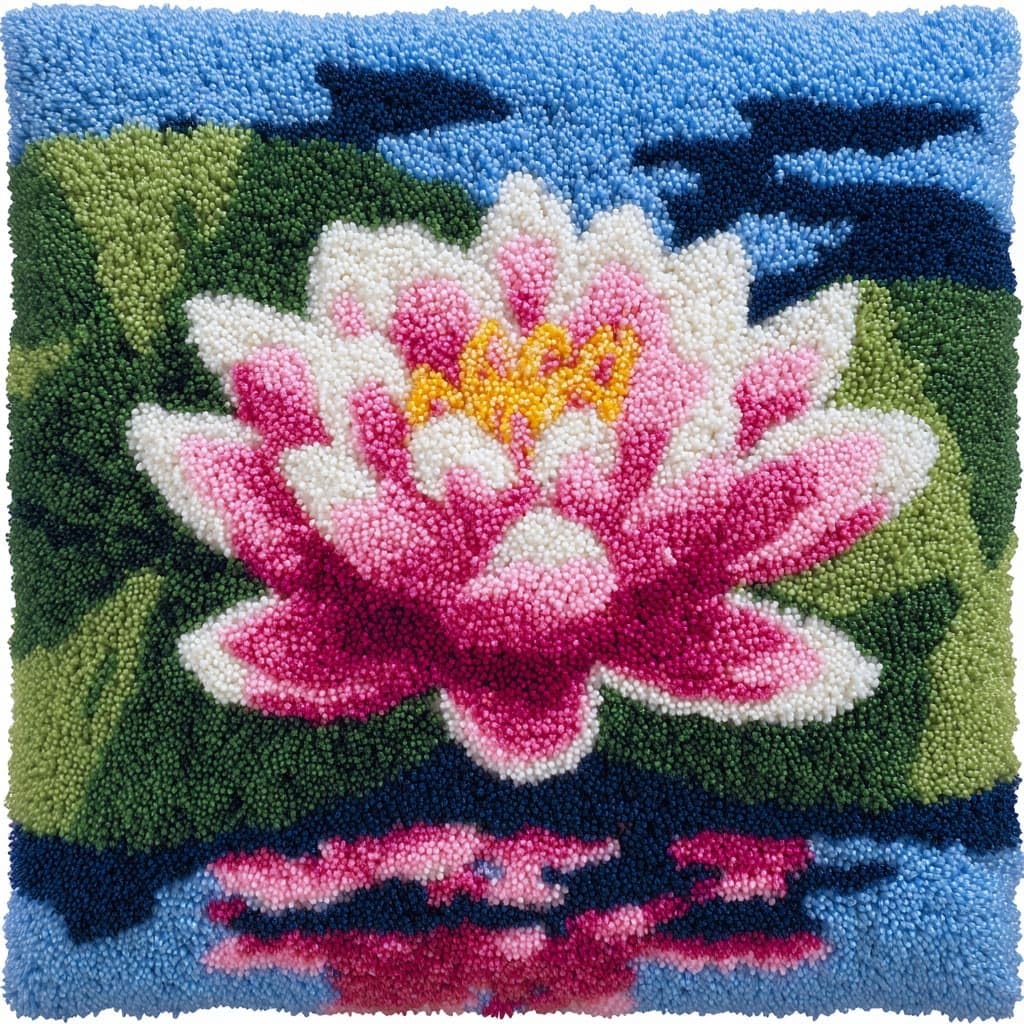 WallustrioaW Latch Hook Cushion Kit,Lotus Flowers