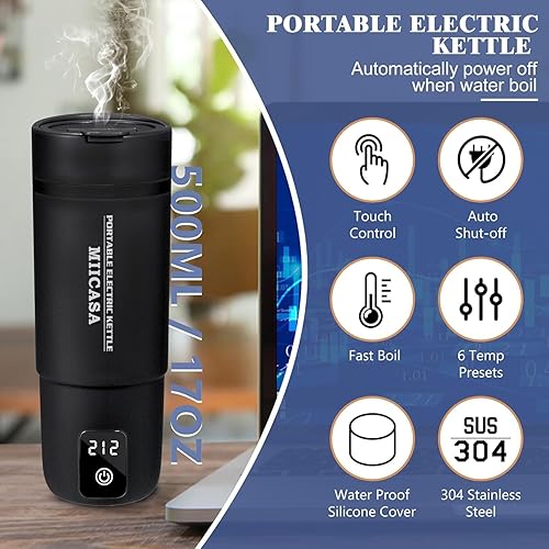 Miniatura 2 de Hervidor eléctrico de viaje, caldera de agua portátil con 6 presets variables, hervidor eléctrico pequeño personal con controles de temperatura para
