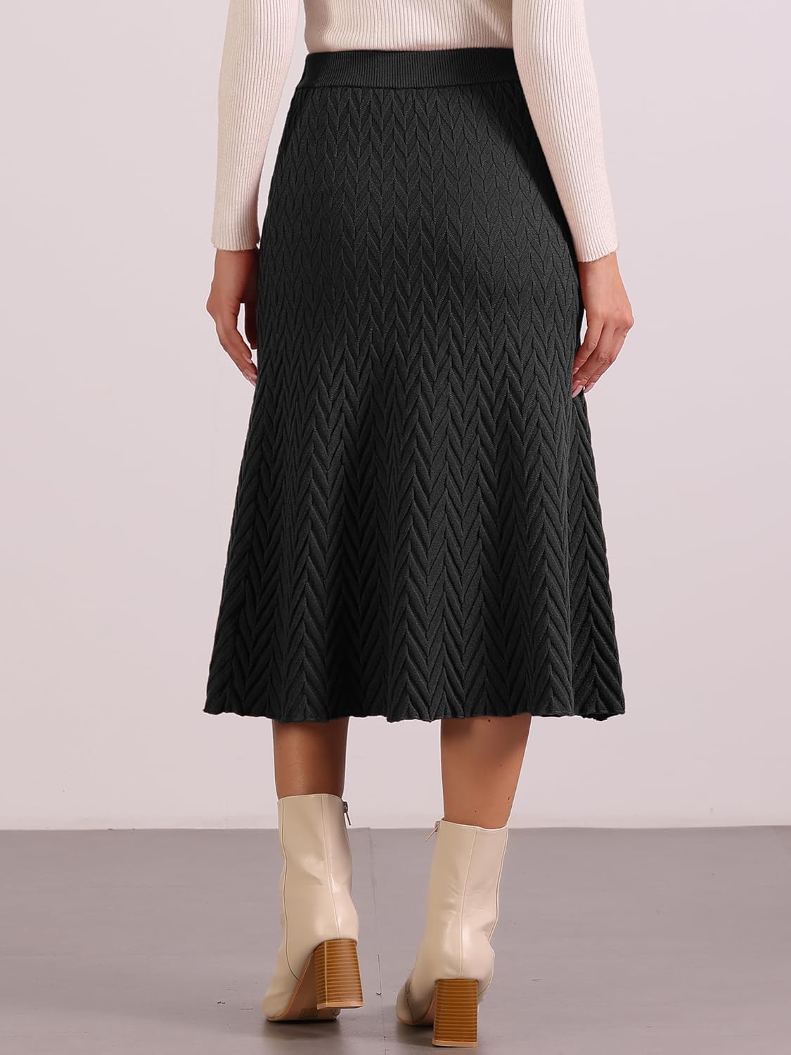 Allegra K Sweater Skirt for Women's High Waist Fall Stretchy Fishtail Cable Knit Midi Skirts - Image 2