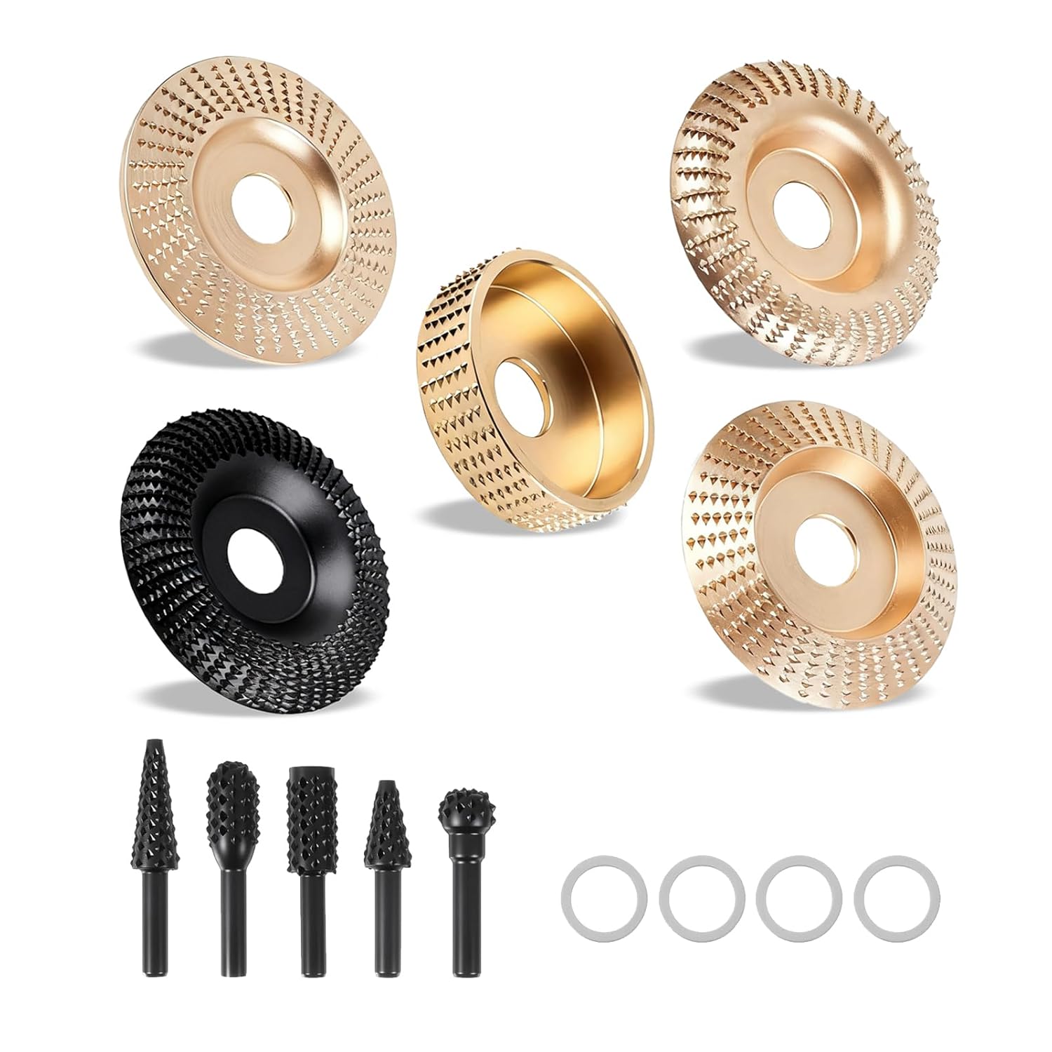 10PCs Angle Grinder Wood Carving Grinding Disc Set | 4" or 4 1/2" Wood Shaping Wheels for Stump Grinders | 5/8 inch Arbor | High-Speed Wood Grinding & Polishing Accessory Kit