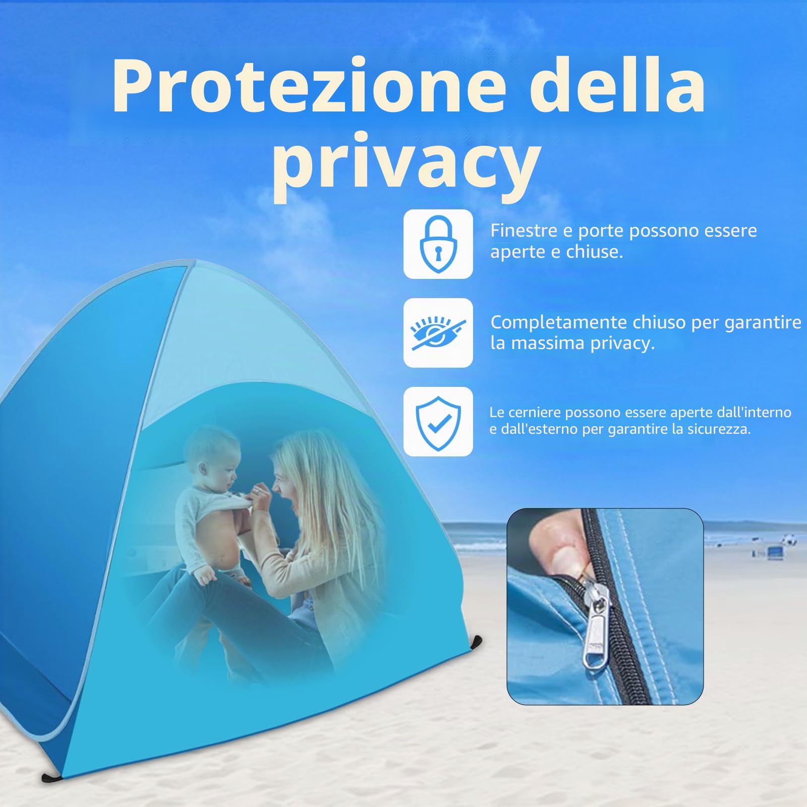 Tenda da Spiaggia Pop Up 1-2 Persone, Protezione Solare UV UPF 50+, Leggera con Borsa