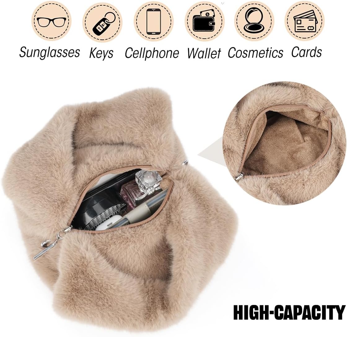 Winter Small Crossbody Bag for Women Faux Rabbit Fur Hobo Bag, Soft Plush Shoulder Handbag Furry Purse with Chain Strap - Image 5