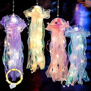 Jellyfish Decor 4 Pcs Colorful Hanging Jelly Fish Decoration for Birthday Party Bedroom Jellyfish Lanterns Under The Sea Party for Mermaid Decorations Girl Baby Shower Ocean Outdoor Lights
