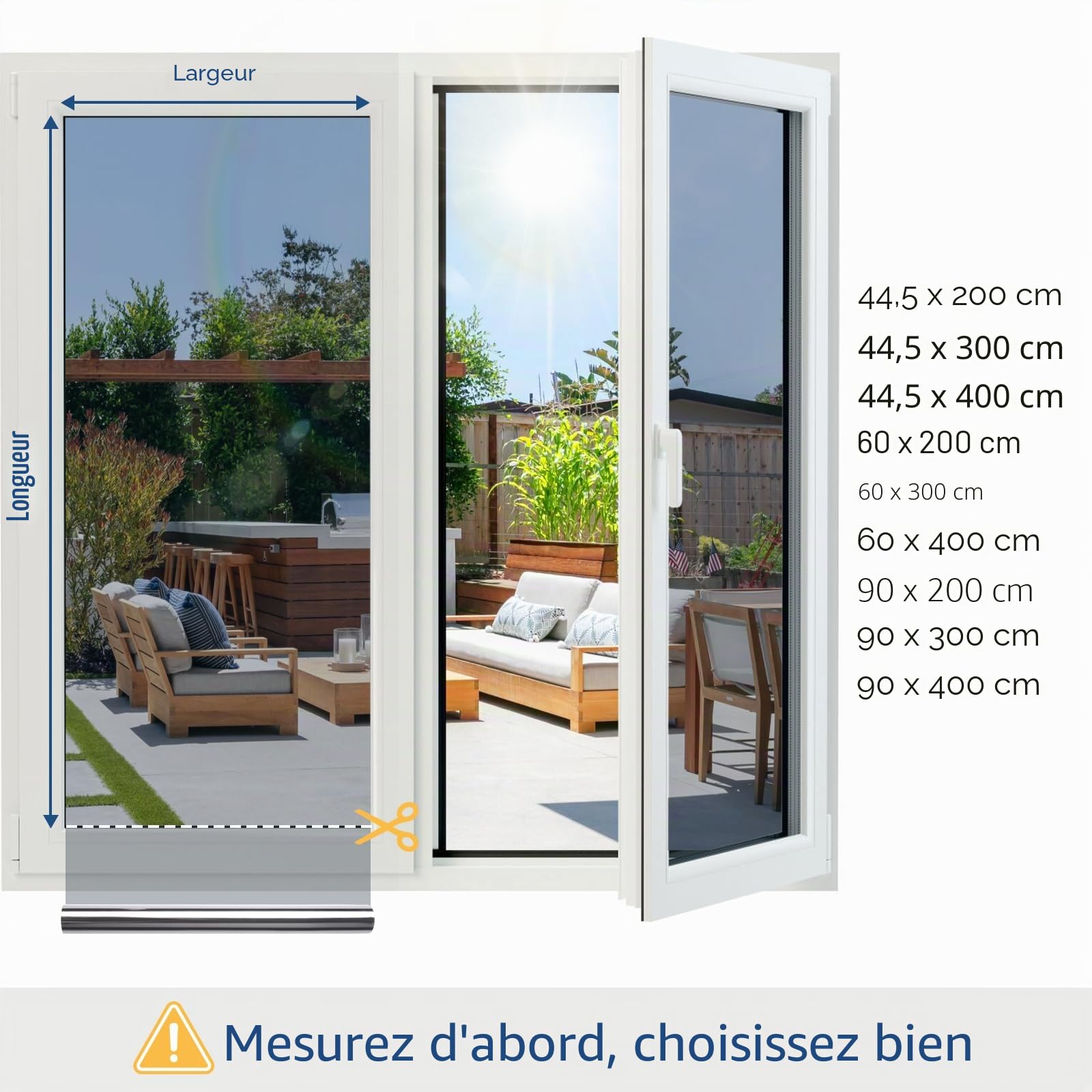 rabbitgoo Film Fenetre Anti Regard Effet Miroir avec Kit de Pose, Film Miroir sans Tain Anti Chaleur Anti UV, Brise Vue Fenetre Electrostatique pour Maison Bureau Magasin, 44.5x200cm, Argenté