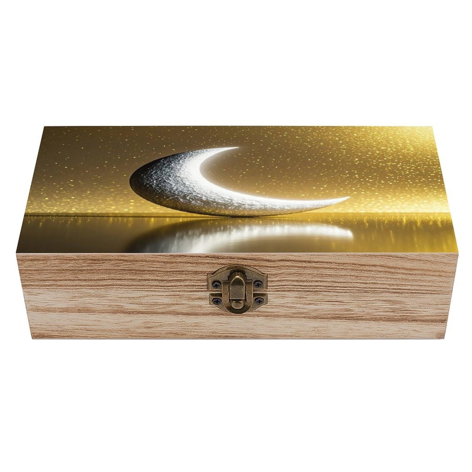 FekiLoot Golden Background And Crescent Moon Wooden Storage Box Exquisite Wood Keepsake Box Vintage Wooden Gift Jewelry Case for Crafts And Photo Storage Boxes