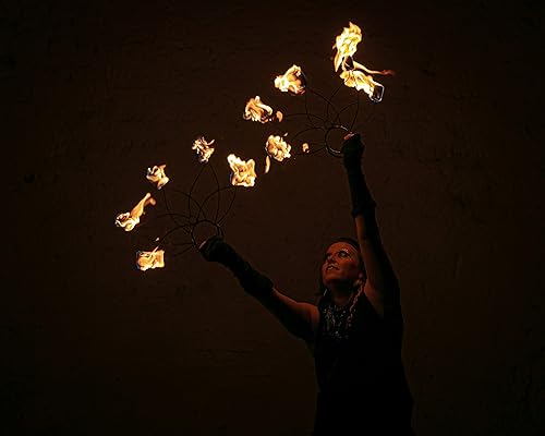 Miniatura 9 de Fire Fans  Estilo de telaraña  5 mechas  Cabezas Kevlar MoonBlaze tejidas de 1.5 pulgadas  Juego de 2  Ligero  Flujo, Giratorio, Circo, Danza del