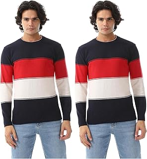 بلوفر سهل الارتداء بأكمام طويلة من اندورا - لون أحمر / أسود / أزرق كحلي / اوف وايت - مقاس اكس اكس اكس اكس اكس لارج 5XL (عبوة من 2 قطعة)